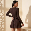 Woven Tied Round Neck Long Sleeve Mini Dress