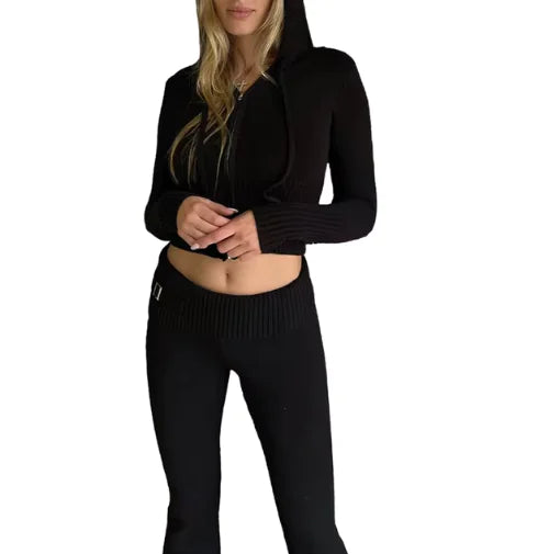 Knitted Hooded Two-Piece Set