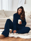 Solid Color Hooded Knitted Lounge Set for Women – Autumn Winter Two-Piece Outfit