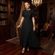 Waist-Cinched A-Line Short Sleeve Midi Dress