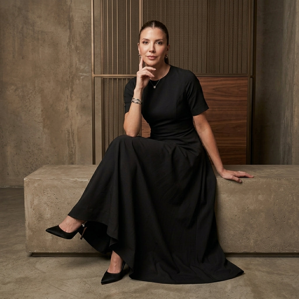 Waist-Cinched A-Line Short Sleeve Midi Dress