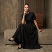 Waist-Cinched A-Line Short Sleeve Midi Dress
