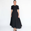 Waist-Cinched A-Line Short Sleeve Midi Dress