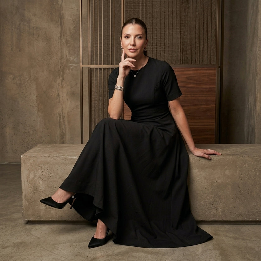 Waist-Cinched A-Line Short Sleeve Midi Dress