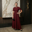 Waist-Cinched A-Line Short Sleeve Midi Dress