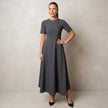 Waist-Cinched A-Line Short Sleeve Midi Dress
