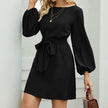 Tied Boat Neck Balloon Sleeve Mini Dress