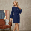 Tied Boat Neck Balloon Sleeve Mini Dress