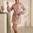 Tied Boat Neck Balloon Sleeve Mini Dress