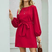Tied Boat Neck Balloon Sleeve Mini Dress