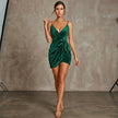 Velvet Sequin V-Neck Spaghetti Strap Pencil Mini Dress