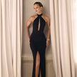 Deep V-Neck Halter Backless Slit Maxi Dress