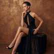Deep V-Neck Halter Backless Slit Maxi Dress