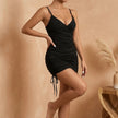 Lace-Up Pleated Mini Dress