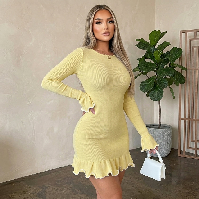 Contrast Trim Long Sleeve Mini Dress