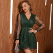 Glitter Surplice Long Sleeve Mini Dress