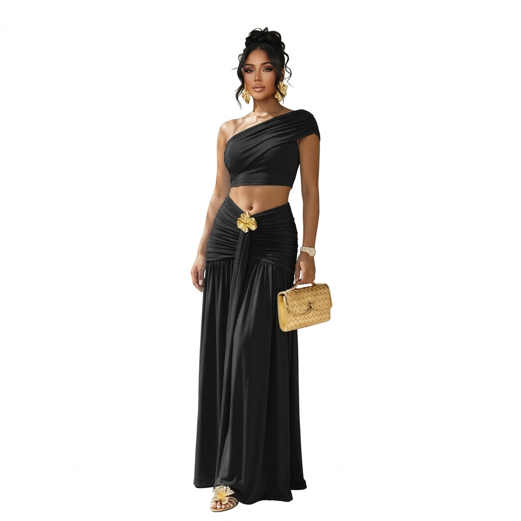 Off Shoulder Crop Top & Mini Skirt Co-ord Set