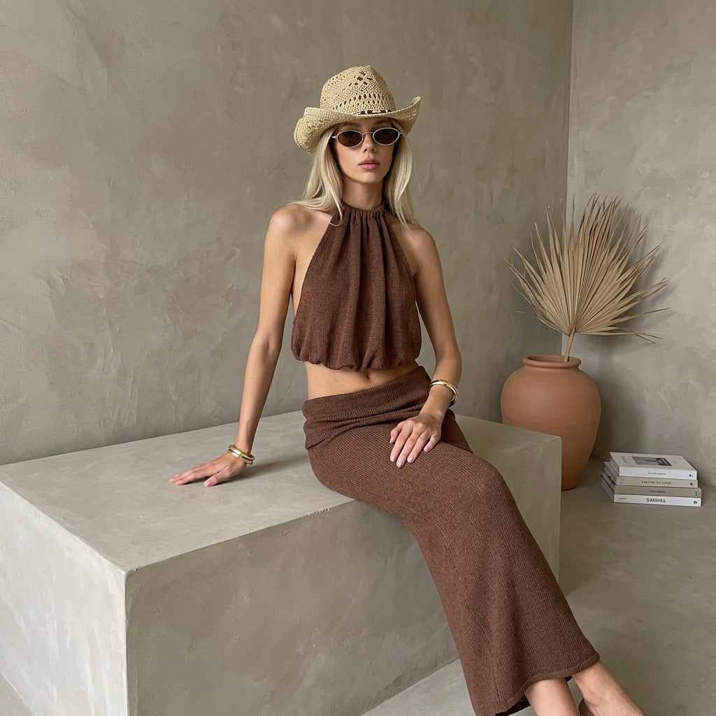Crop Top & Fitted Maxi Skirt Co-ord Set