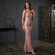 Strapless Sequin Sleeveless Tiered Bodycon Maxi Dress