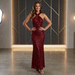 Strapless Sequin Sleeveless Tiered Bodycon Maxi Dress