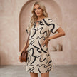 Printed Short Sleeve Knit Mini Dress
