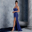 Split Sequin Spaghetti Strap Maxi Dress