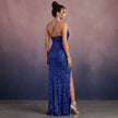 Split Sequin Spaghetti Strap Maxi Dress