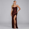 Split Sequin Spaghetti Strap Maxi Dress