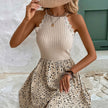 Ribbed Lace Detail Printed Sleeveless Mini Dress
