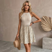 Ribbed Lace Detail Printed Sleeveless Mini Dress