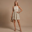 Ribbed Lace Detail Printed Sleeveless Mini Dress