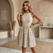 Ribbed Lace Detail Printed Sleeveless Mini Dress