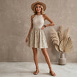 Ribbed Lace Detail Printed Sleeveless Mini Dress