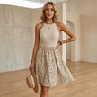 Ribbed Lace Detail Printed Sleeveless Mini Dress