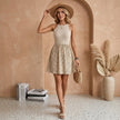 Ribbed Lace Detail Printed Sleeveless Mini Dress