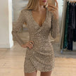 V-Neck Irregular Hem Sequin Mini Dress
