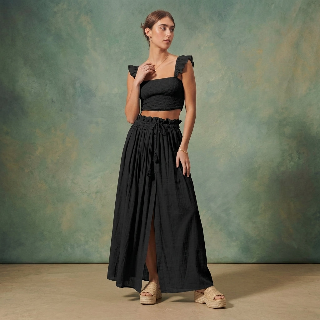 SO ME Smocked Top and Flowy Maxi Skirt Set