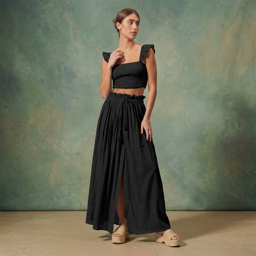 SO ME Smocked Top and Flowy Maxi Skirt Set