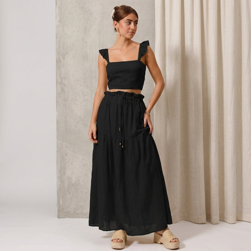 SO ME Smocked Top and Flowy Maxi Skirt Set