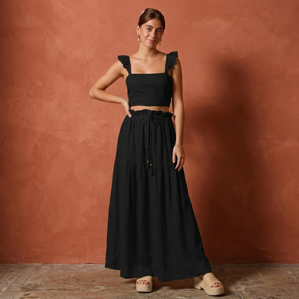 SO ME Smocked Top and Flowy Maxi Skirt Set