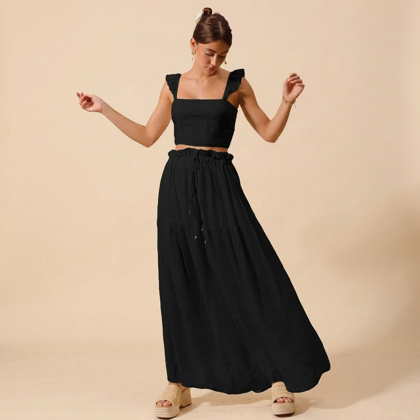 SO ME Smocked Top and Flowy Maxi Skirt Set