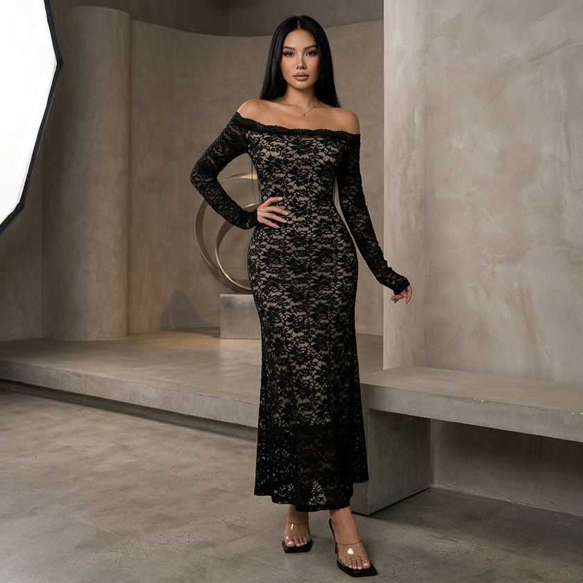 Off-Shoulder Lace Maxi Dress