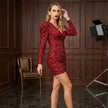 Starry Sequin V-Neck Puff Sleeve Mini Dress