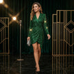 Sequin Tie-Up Collar Mini Dress