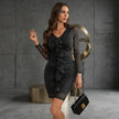 Metallic Ruffled V-Neck Long Sleeve Mini Dress