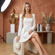 Pearl Trim Long Sleeve Mini Dress