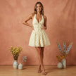 Floral Deep V-Neck Halter Puff Mini Dress