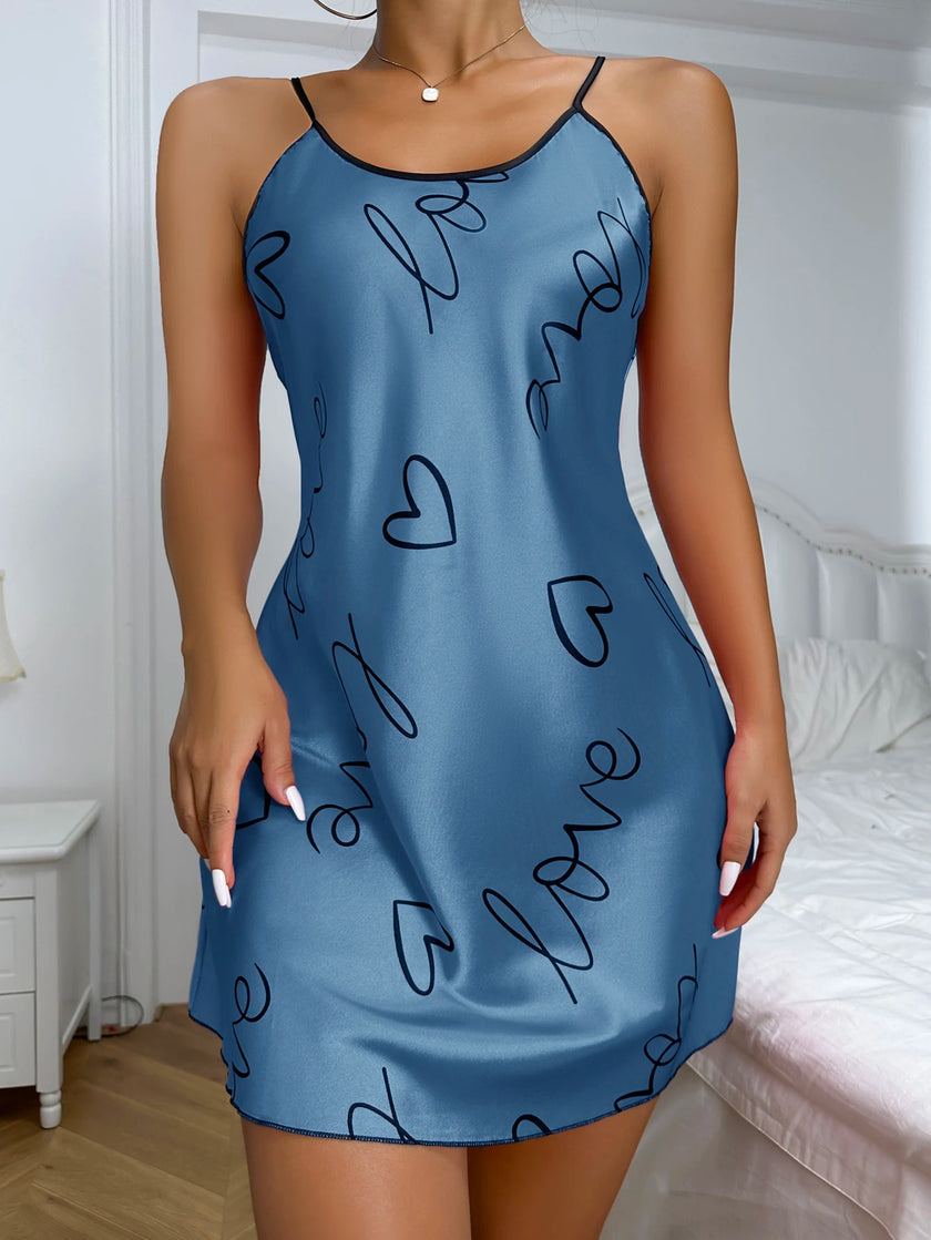 Heart Letter Print Spaghetti Strap Sleepwear