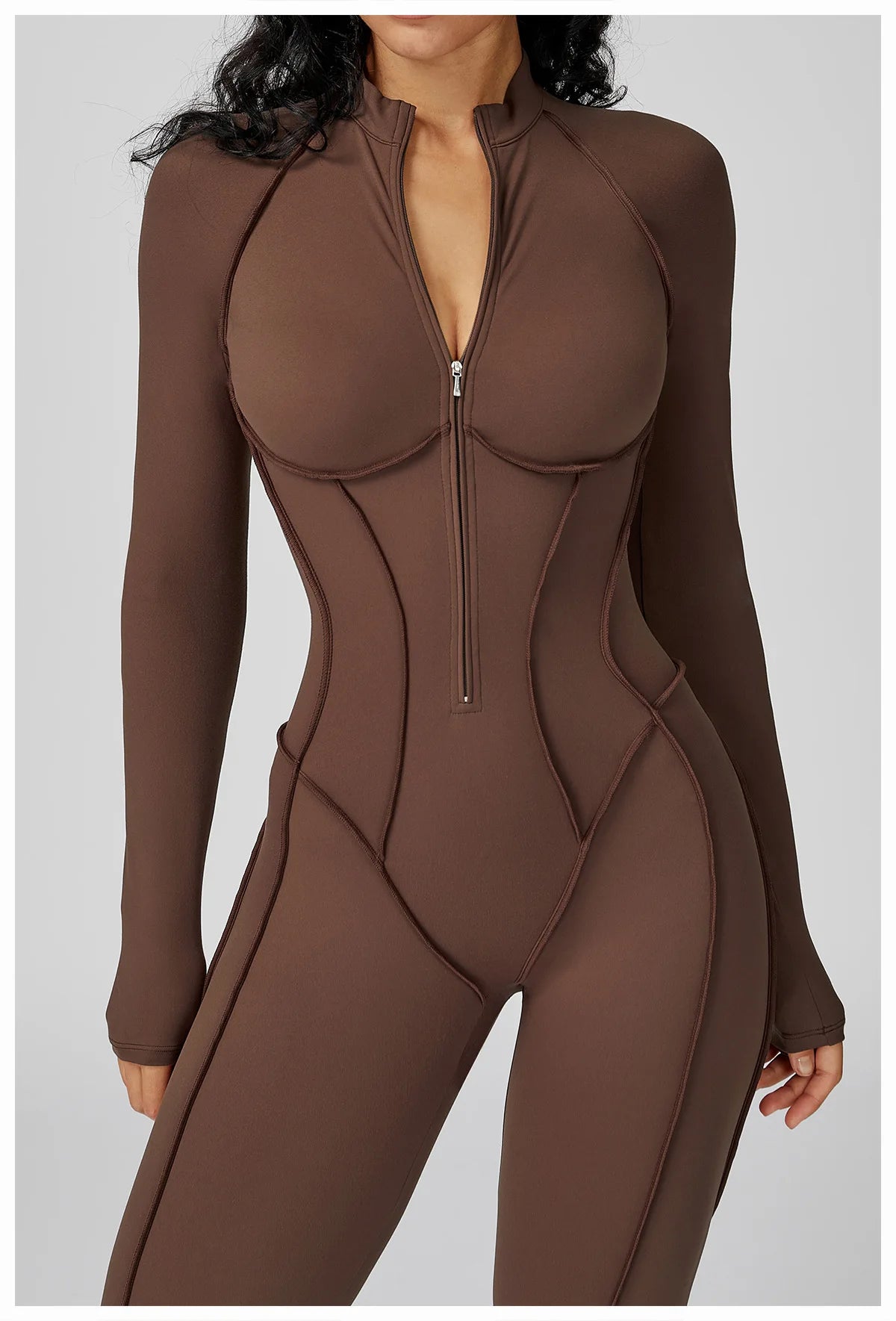 Long Sleeve Zipper Yoga Bodysuit One-Piece Tracksuit