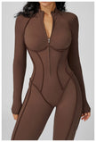 Long Sleeve Zipper Yoga Bodysuit One-Piece Tracksuit